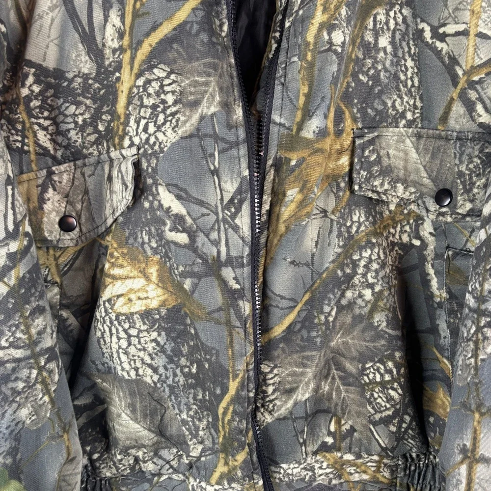Outdoor Country Camo Bomber Jacket Men Large Green Tree Leaf Hunting Western